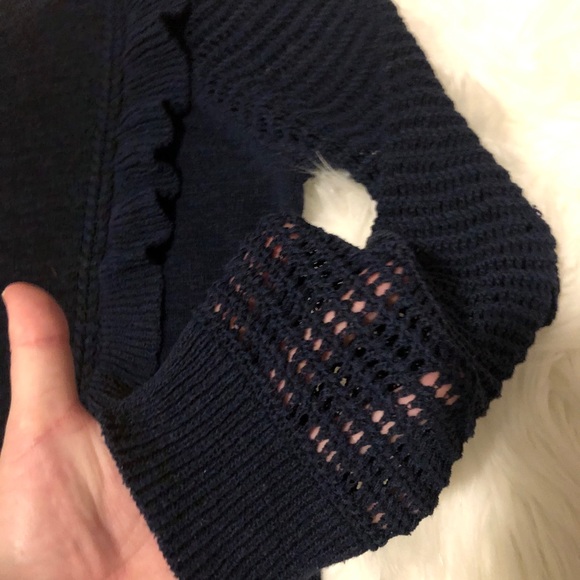 loft • navy blue ruffle sweater • m - Picture 4 of 6